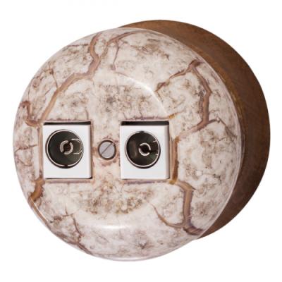 Ретро розетка ТВ двойная Bironi, коллекция Фаберже, керамика, мрамор золото