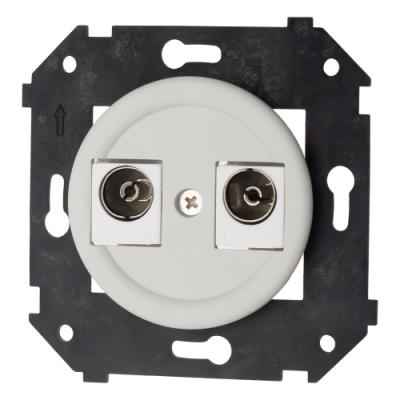 Ретро розетка ТВ двойная Bironi, коллекция Шедель, пластик, скрытый монтаж, белый матовый