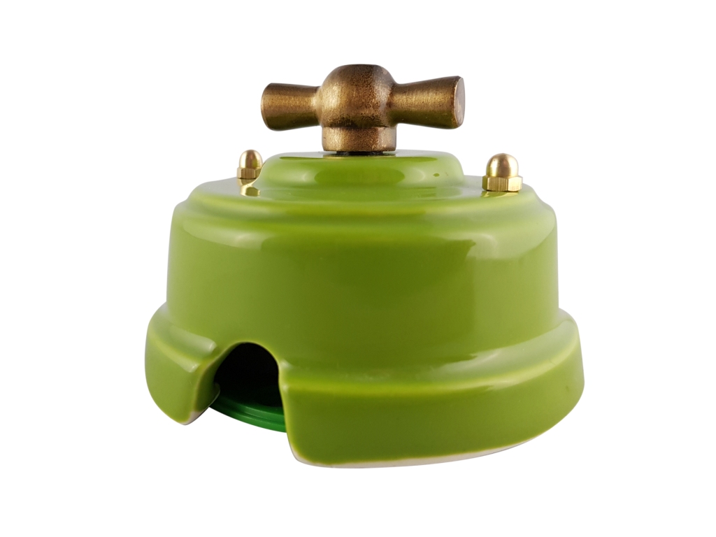 Качественная картинка Ретро выключатель Леанза, одноклавишный проходной, фарфор, фисташковый