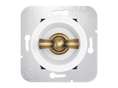 Ретро выключатель Мезонин, серия Лахта, Престиж, пластик, скрытый монтаж, белая ночь, ручка бронза