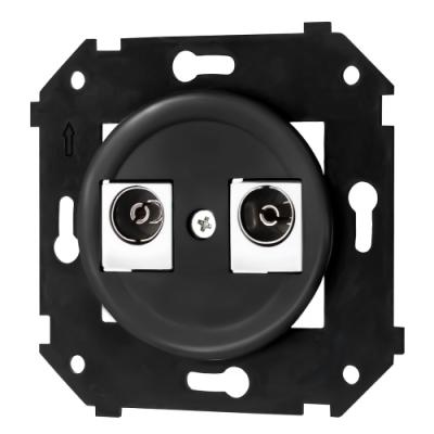 Ретро розетка ТВ двойная Bironi, коллекция Шедель, пластик, скрытый монтаж, черный