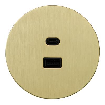 Розетка USB розетка (тип A+тип C) Salvador "Арт", внутренний монтаж, накладка металл, круг, золото