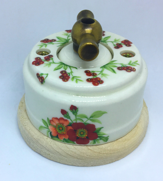 Ретро выключатель Цион, керамика, белый, декор лето, металл.фурнитура