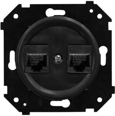 Ретро розетка компьютерная Bironi, коллекция Шедель Бриз, пластик, скрытый монтаж, черный мат