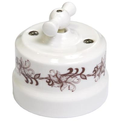 Ретро выключатель Lindas, керамика, белый с коричневым орнаментом Ретро выключатель Lindas, керамика, белый с коричневым орнаментом