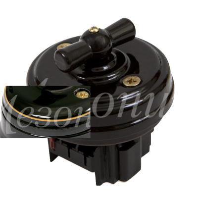 Ретро выключатель Мезонин, коллекция Петергоф, фарфор, без подъем. рамки, окантовка, золото на черн