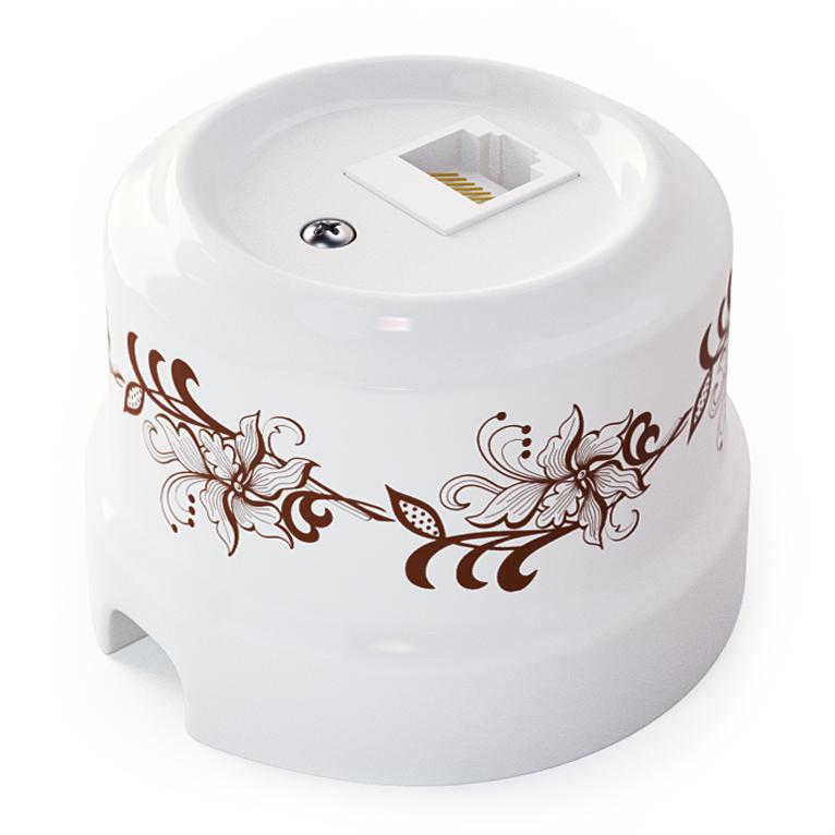 Ретро розетка компьютерная Lindas керамика белый (с коричневым орнаментом) Ретро розетка компьютерная Lindas керамика белый (с коричневым орнаментом)