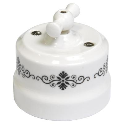 Ретро выключатель Lindas, керамика, белый с черным узором