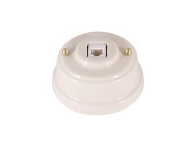 Ретро розетка телефонная Леанза фарфор, bianco (белый), золотистая фурнитура