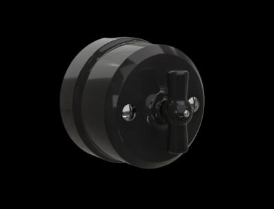 Ретро выключатель Аврора, фарфор, поворотный, черный