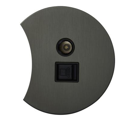 Розетка ТВ + компьютерная RJ45 Salvador "Арт", внутренний монтаж, накладка металл полукруг, антрацит