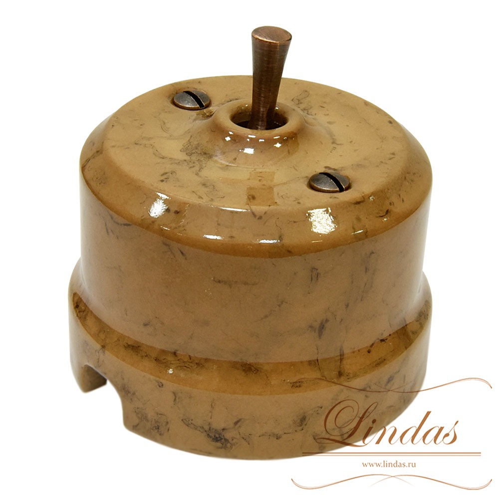 Качественная картинка Ретро выключатель кнопка-тумблер, цвет Капучино, ручка медь