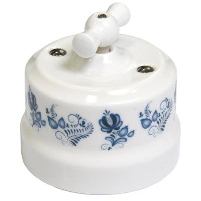 Ретро выключатель Lindas, керамика, белый с росписью под Гжель Ретро выключатель Lindas, керамика, белый с росписью под Гжель