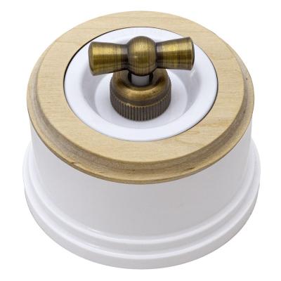 Ретро выключатель Salvador, пластик, наружный монтаж, поворот., круглая некрашеная рамка, белый