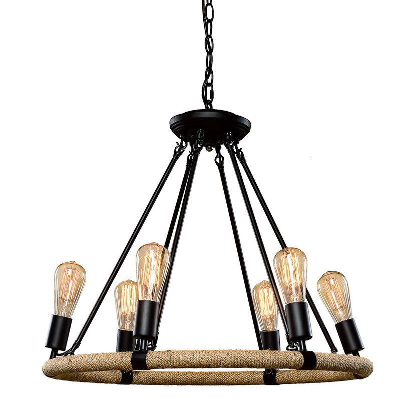 Качественная картинка LOFT IT Люстры Подвесные люстры 6x60 Вт Цоколь E27 D 630 H 600 Арматура - металл, пеньковый канат, ц