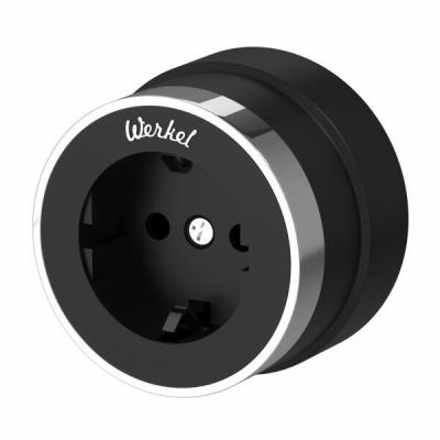 Ретро розетка с заземлением Vintage (черный матовый/хром) W5871051 Ретро розетка с заземлением Vintage (черный матовый/хром) W5871051