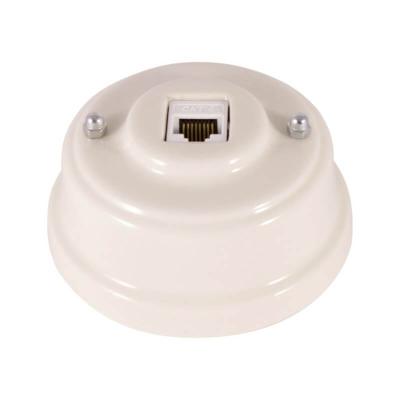 Ретро розетка компьютерная Леанза фарфор, bianco (белый), серебристая фурнитура Ретро розетка компьютерная Леанза фарфор, bianco (белый), серебристая фурнитура