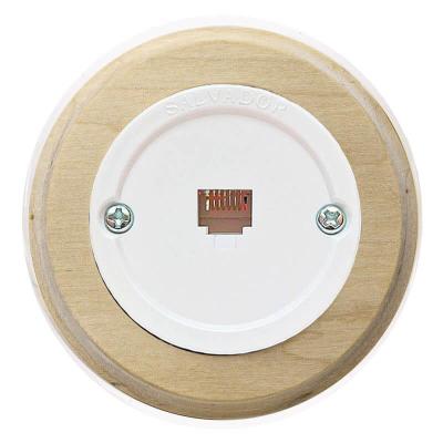 Ретро розетка телефонная Salvador, пластик, наружный монтаж, белый, рамка круглая некрашеная