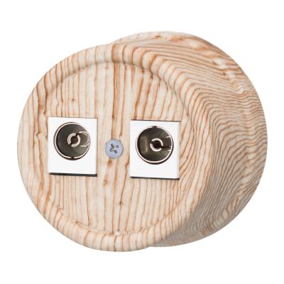 Ретро розетка ТВ двойная Bironi, коллекция Лизетта, пластик карельская сосна