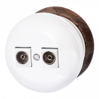 Ретро розетка ТВ двойная Bironi, коллекция Фаберже, керамика, перламутр