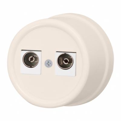 Ретро розетка ТВ двойная Bironi, коллекция Лизетта, керамика, песочное золото