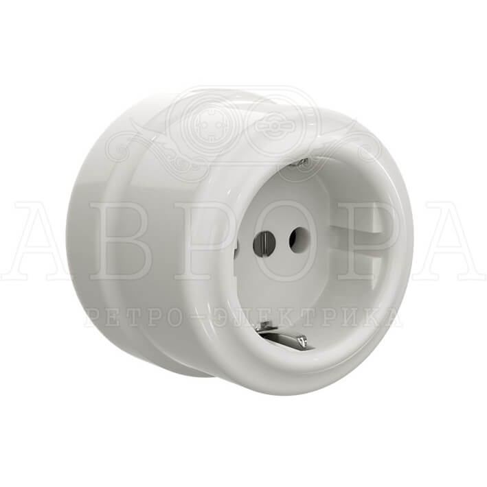 Качественная картинка Ретро розетка электрическая Аврора, фарфор, белая