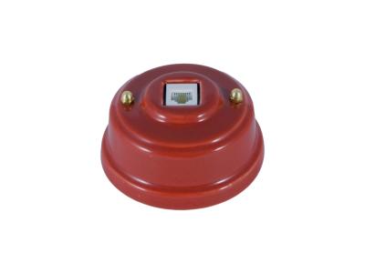 Ретро розетка телефонная Леанза фарфор, granato (гранатовый), золотистая фурнитура