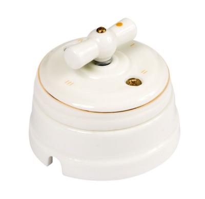 Ретро выключатель Мезонин, фарфор, коллекция Петергоф, окантовка, золото на белом