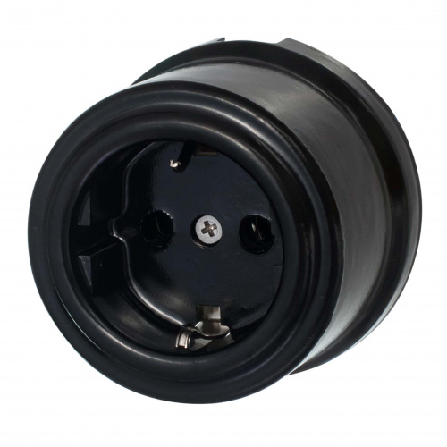 Качественная картинка Ретро розетка электрическая Bironi, коллекция Лизетта, керамика черный