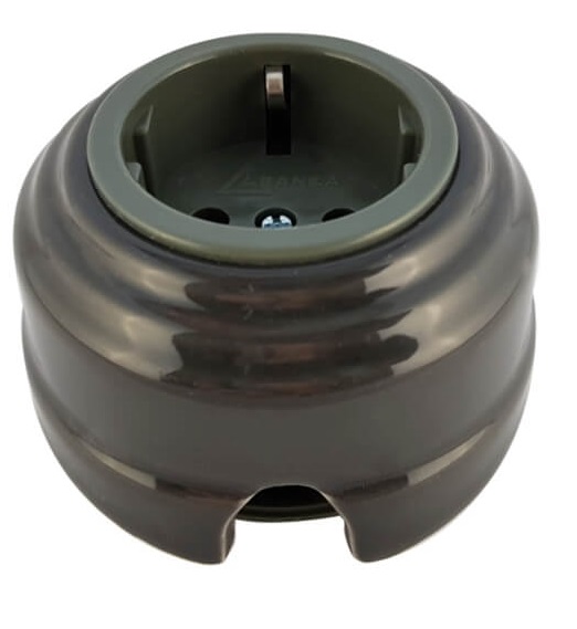 Ретро розетка электрическая Леанза фарфор grigio (серый) серебристая фурнитура