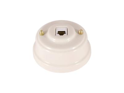 Изображение Ретро розетка компьютерная Леанза, фарфор, bianco (белый), золотистая фурнитура