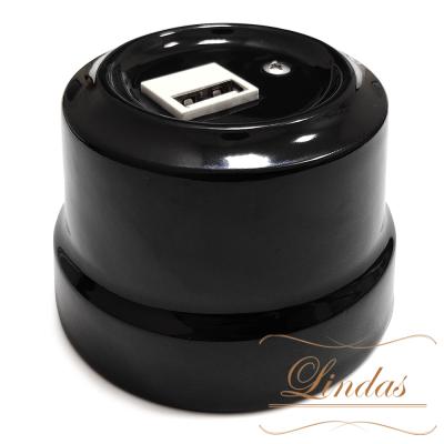 Ретро розетка USB Lindas керамика черный Ретро розетка USB Lindas керамика черный
