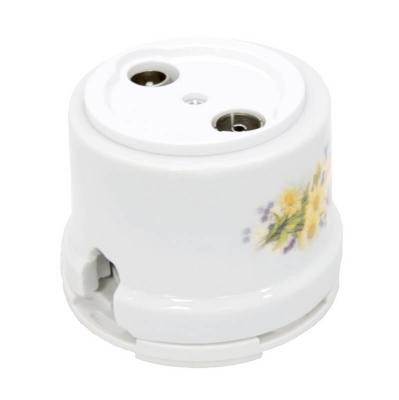 Ретро розетка ТВ Salvador, фарфор, наружный монтаж, белый, коллекция "Ромашка"