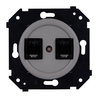 Ретро розетка компьютерная Bironi, коллекция Шедель Бриз, пластик, скрытый монтаж, титан матовый