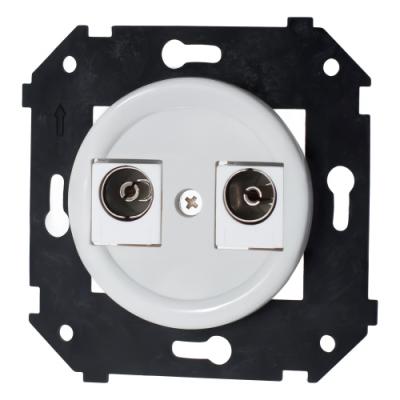 Ретро розетка ТВ двойная Bironi, коллекция Шедель, пластик, скрытый монтаж, белый