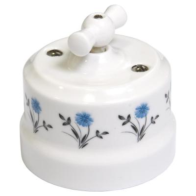 Ретро выключатель Lindas, керамика, белый с узором васильки