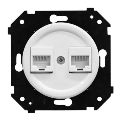 Ретро розетка компьютерная Bironi, коллекция Шедель Бриз, пластик, скрытый монтаж, белый матовый