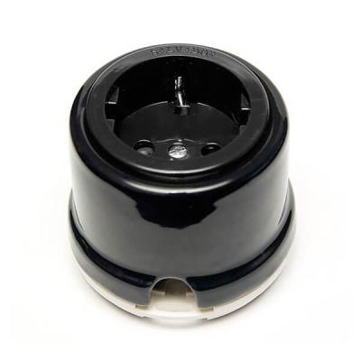 Ретро розетка электрическая Salvador, фарфор, наружный монтаж, черный