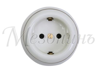 Ретро розетка электрическая Мезонин, коллекция Петергоф, фарфор, без подъем. рамки, платина на белом Ретро розетка электрическая Мезонин, коллекция Петергоф, фарфор, без подъем. рамки, платина на белом