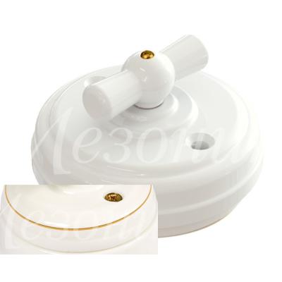 Ретро выключатель Мезонин, коллекция Петергоф, фарфор, без подъем. рамки, окантовка, золото на белом