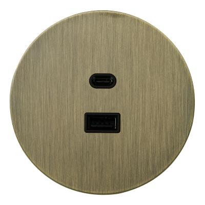 Розетка USB розетка (тип A+тип C) Salvador "Арт", внутренний монтаж, накладка металл, круг, бронза