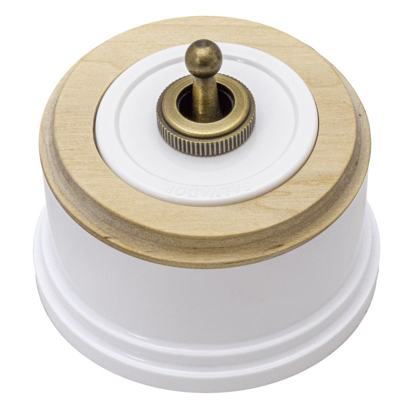 Ретро выключатель Salvador, пластик, наружный монтаж, тумблер, круглая некрашеная рамка, белый