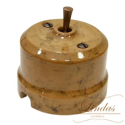 Ретро выключатель кнопка-тумблер, цвет Капучино, ручка медь