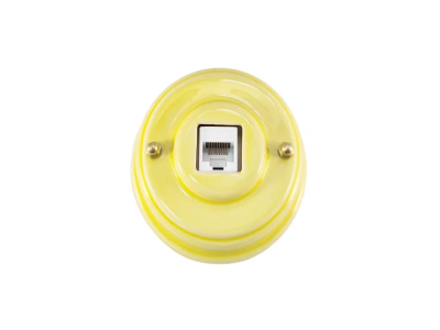 Ретро розетка компьютерная Леанза, фарфор giallo (желтый) золотистая фурнитура Ретро розетка компьютерная Леанза, фарфор giallo (желтый) золотистая фурнитура