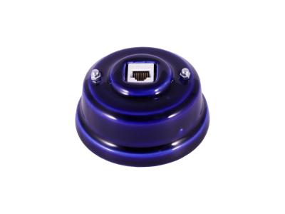 Ретро розетка компьютерная Леанза фарфор, azzurra (лазурный), серебристая фурнитура