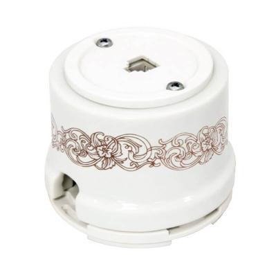 Ретро розетка телефонная Salvador, фарфор, наружный монтаж, белый, коллекция "Узор" Ретро розетка телефонная Salvador, фарфор, наружный монтаж, белый, коллекция "Узор"