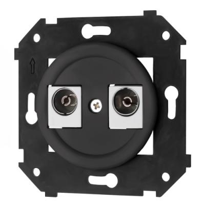 Ретро розетка ТВ двойная Bironi, коллекция Шедель Бриз, пластик, скрытый монтаж, черный матовый