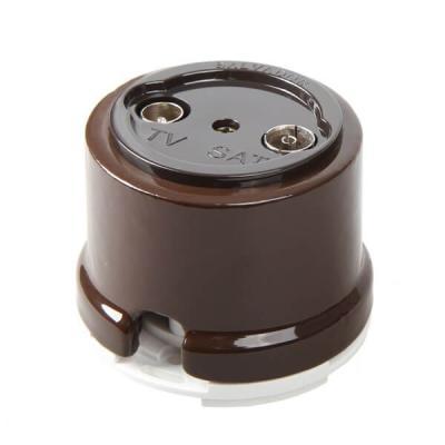 Ретро розетка ТВ Salvador, фарфор, наружный монтаж, коричневый Ретро розетка ТВ Salvador, фарфор, наружный монтаж, коричневый