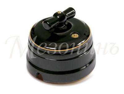 Ретро выключатель Мезонин, фарфор, коллекция Петергоф, окантовка золото на черном