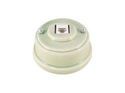 Изображение Ретро розетка телефонная Леанза фарфор verde (зеленый) серебристая фурнитура